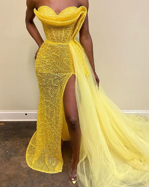 aso ebi 2020 arabic yellow luxurious sparkly evening dresses beaded mermaid prom dresses high split formal party second reception gowns zj53, Black;red
aso ebi 2020 arabic yellow luxurious sparkly evening dresses beaded mermaid prom dresses high split formal party second reception gowns zj53, Black;red