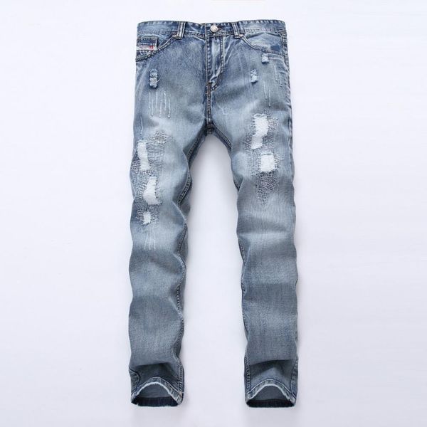 wholesale- 2016 new style hole patch beggars slim men jeans pants men's denim straight trousers slim pants 28-40, Blue
wholesale- 2016 new style hole patch beggars slim men jeans pants men's denim straight trousers slim pants 28-40, Blue