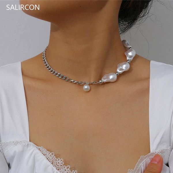 salircon new 2020 baroque pearl choker necklaces punk silver color link clavicle chain necklace collier women wedding jewelry, Golden;silver
salircon new 2020 baroque pearl choker necklaces punk silver color link clavicle chain necklace collier women wedding jewelry, Golden;silver