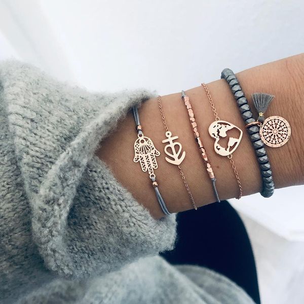5pcs ethnic fatima hand tassel heart rope bracelet fashion stone beads anchor chain bracelets women jewelry accessories gifts, Black
5pcs ethnic fatima hand tassel heart rope bracelet fashion stone beads anchor chain bracelets women jewelry accessories gifts, Black