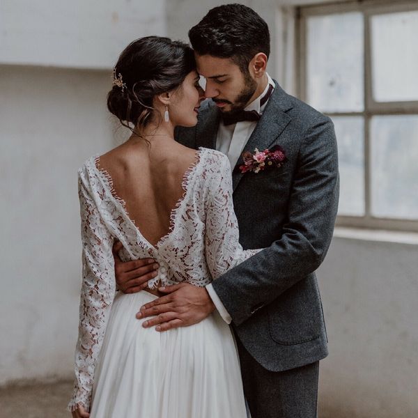 a line beach wedding dresses deep v neck long sleeve appliques tulle wedding dresses sweep train boho bridal gowns, White
a line beach wedding dresses deep v neck long sleeve appliques tulle wedding dresses sweep train boho bridal gowns, White