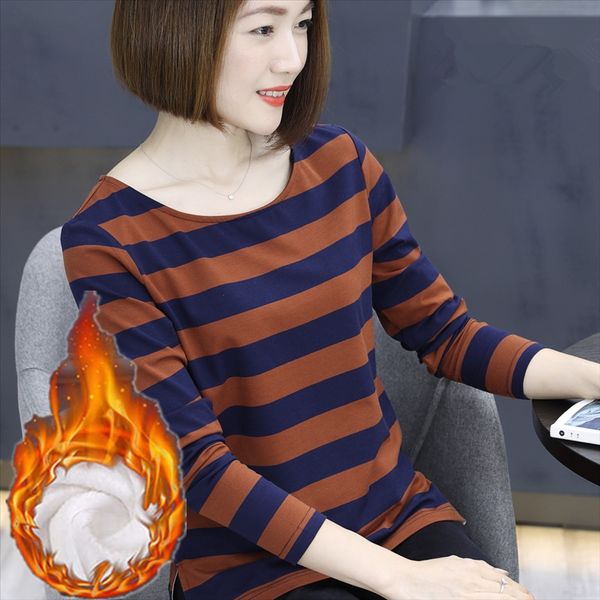 velvet thickened large size women's 2019 long sleeve t- striped loose all-match underpants t-shirt underpants round collar base shirt, White
velvet thickened large size women's 2019 long sleeve t- striped loose all-match underpants t-shirt underpants round collar base shirt, White