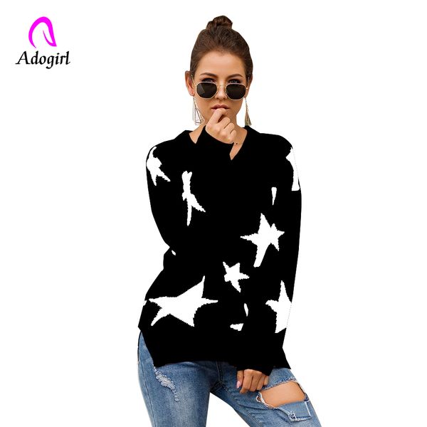 adogirl star printed knitted sweater women jumper v neck casual autumn winter sweater loose pullover sweaters ladies pull femme, White;black
adogirl star printed knitted sweater women jumper v neck casual autumn winter sweater loose pullover sweaters ladies pull femme, White;black
