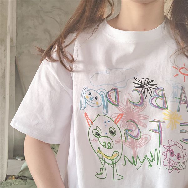 cute cartoon graffiti print white casual swrrt t-shirt short sleeve female summer new ins harajuku loose pullover korean
cute cartoon graffiti print white casual swrrt t-shirt short sleeve female summer new ins harajuku loose pullover korean
