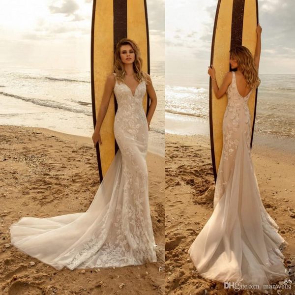 2020 mermaid beach wedding dresses lace appliqued backless bridal gowns sweep train boho country wedding dress robe de mariée, White
2020 mermaid beach wedding dresses lace appliqued backless bridal gowns sweep train boho country wedding dress robe de mariée, White