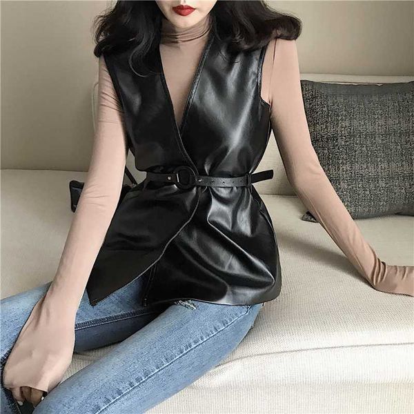 tingyili leather vest women v neck sleeveless jacket autumn spring beige black long vest female, Black;white
tingyili leather vest women v neck sleeveless jacket autumn spring beige black long vest female, Black;white