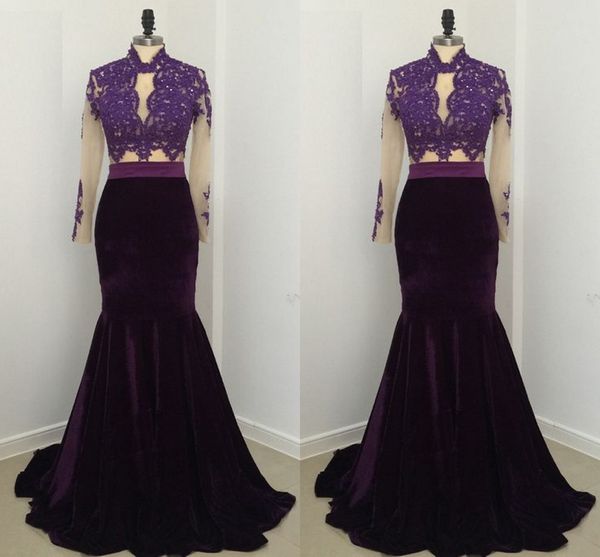 vintage dark purple velvet mermaid prom evening dresses high neck long sleeves applique beads 2 piece pageant formal dresses long, Black
vintage dark purple velvet mermaid prom evening dresses high neck long sleeves applique beads 2 piece pageant formal dresses long, Black