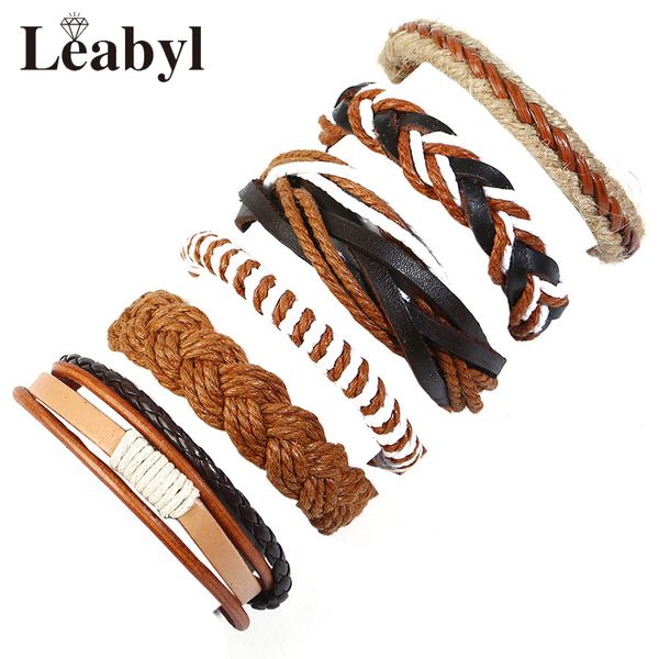 leabyl vintage series handmade braided cow leather bracelet men simple light brown rope strap vintage punk bracelet 6 pcs/set, Golden;silver
leabyl vintage series handmade braided cow leather bracelet men simple light brown rope strap vintage punk bracelet 6 pcs/set, Golden;silver