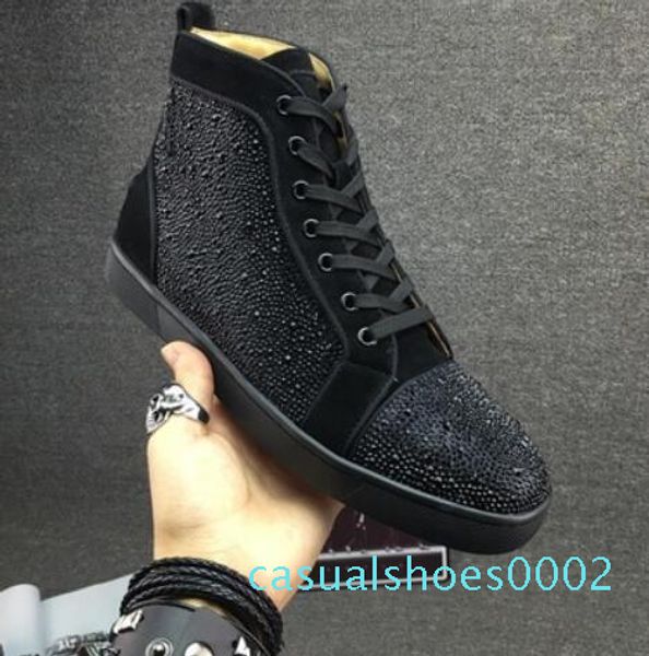 wholesale 2019 men women rhinestone high shoes famous designer brand red bottom sneakers mens shoes with box c02, Black
wholesale 2019 men women rhinestone high shoes famous designer brand red bottom sneakers mens shoes with box c02, Black