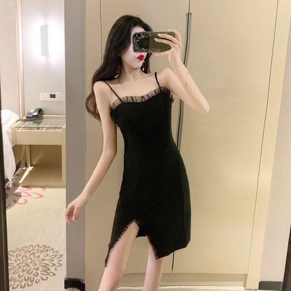 women dreses2020 summer new elegant lace small black dress nightclub womens waist slimming strap split dress, White;black
women dreses2020 summer new elegant lace small black dress nightclub womens waist slimming strap split dress, White;black