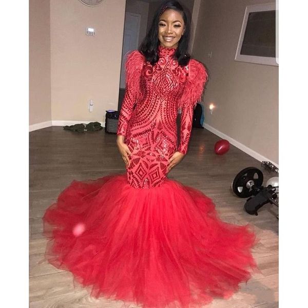 2019 new long sleeve mermaid prom dresses high neck floor length tull sequined red formal evening dress party gowns custom made, Black
2019 new long sleeve mermaid prom dresses high neck floor length tull sequined red formal evening dress party gowns custom made, Black