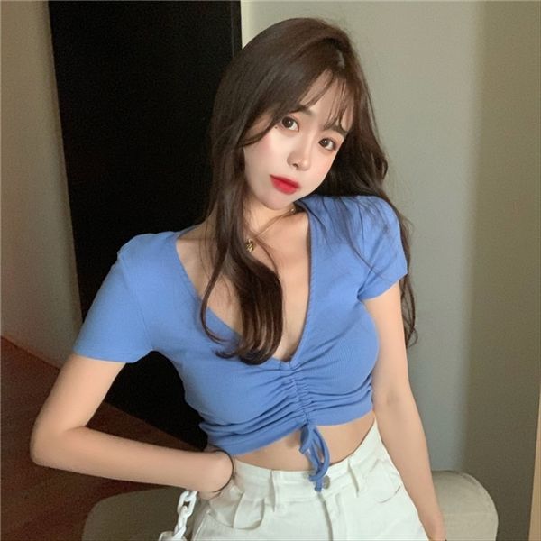 special 2020ins temperament pleated t-shirt deep v short short sleeve t-shirt women's fashionable top, White
special 2020ins temperament pleated t-shirt deep v short short sleeve t-shirt women's fashionable top, White