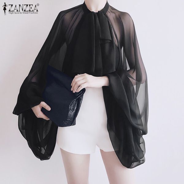 fashion women long puff sleeve chiffon blouse zanzea summer mesh sheer female bow tie blusas see through shirt chemise, White
fashion women long puff sleeve chiffon blouse zanzea summer mesh sheer female bow tie blusas see through shirt chemise, White