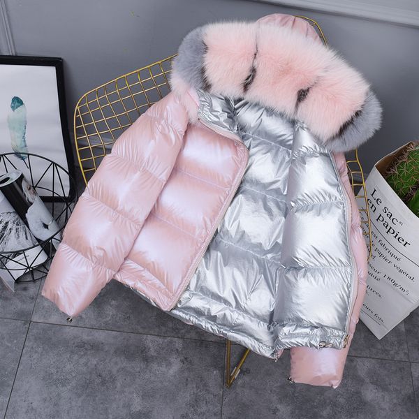 fashion glossy coat hooded fur collar thicken down coat female warm parkas winter loose short down jacket double-sided wear, Black
fashion glossy coat hooded fur collar thicken down coat female warm parkas winter loose short down jacket double-sided wear, Black