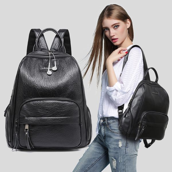 

women backpacks multi-pocket school bags for teenage girls female soft leather travel backpack ladies bag mochila feminina