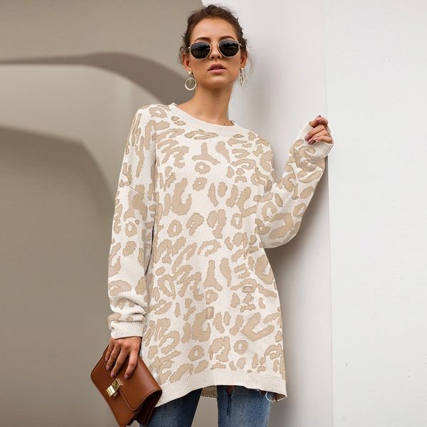 women's pullover women leopard print long sleeve crew neck knitted oversized pullover sweaters long sweters women invierno 2019, White;black
women's pullover women leopard print long sleeve crew neck knitted oversized pullover sweaters long sweters women invierno 2019, White;black