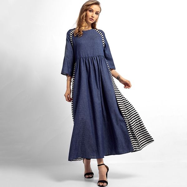 vintage women muslim dresses long robe contrast color denim striped splicing o neck half sleeve middle east maxi dress g12447bl, Red
vintage women muslim dresses long robe contrast color denim striped splicing o neck half sleeve middle east maxi dress g12447bl, Red