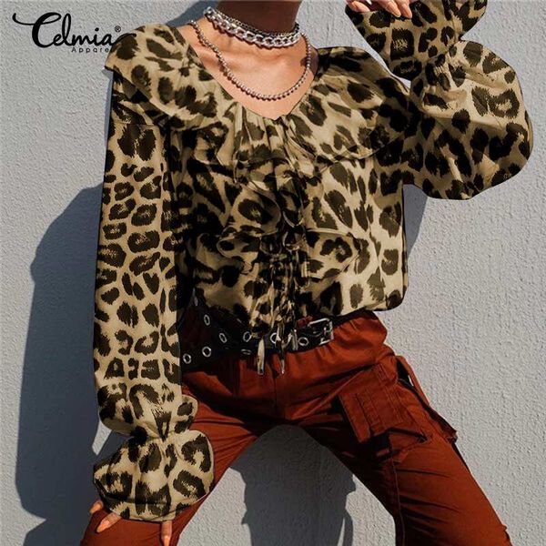 celmia women flare sleeve blouses 2019 autumn lace up ruffles shirts o-neck casual loose vintage leopard print blusas, White
celmia women flare sleeve blouses 2019 autumn lace up ruffles shirts o-neck casual loose vintage leopard print blusas, White