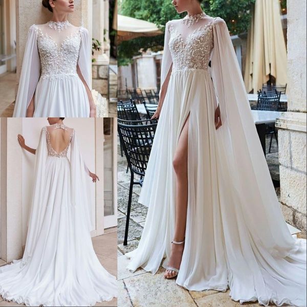 vintage a line lace appliqued beads side split beach boho bridal wedding gowns chiffon rucehd long wedding dresses with wrap, White
vintage a line lace appliqued beads side split beach boho bridal wedding gowns chiffon rucehd long wedding dresses with wrap, White