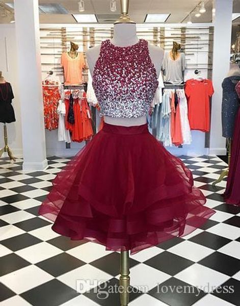 short burgundy prom dress 2020 two pieces jewel neck bling beaded bodice ruffles skirts organza homecoming party dresses gowns formal, Black
short burgundy prom dress 2020 two pieces jewel neck bling beaded bodice ruffles skirts organza homecoming party dresses gowns formal, Black