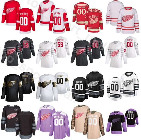 

custom name ice hockey detroit red wings 45 jonathan bernier jerseys 35 jimmy howard 74 madison bowey 43 darren helm 11 filip zadina, Black;red