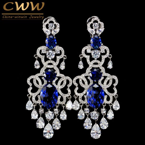 cwwzircons luxury african nigerian design dangling drop cubic zirconia big royal blue vintage wedding earring for brides cz380, Silver
cwwzircons luxury african nigerian design dangling drop cubic zirconia big royal blue vintage wedding earring for brides cz380, Silver