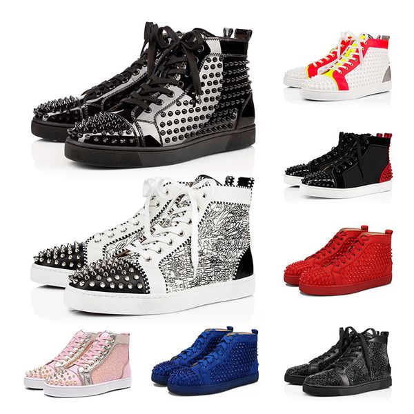 red bottom shoes men spike womens designer sneakers brand luxury 2020 new arrival red bottoms platform fashion trainers casual shoes, Black
