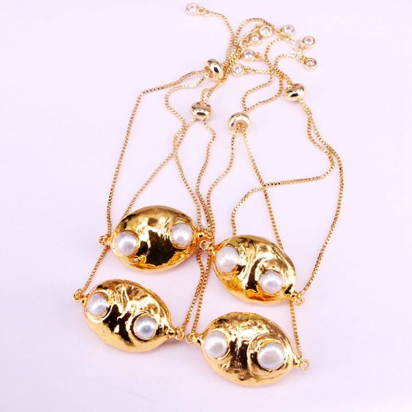 6pcs, gold electroplated white freshwater pearl bead link chain bracelet for women girls, Black
6pcs, gold electroplated white freshwater pearl bead link chain bracelet for women girls, Black