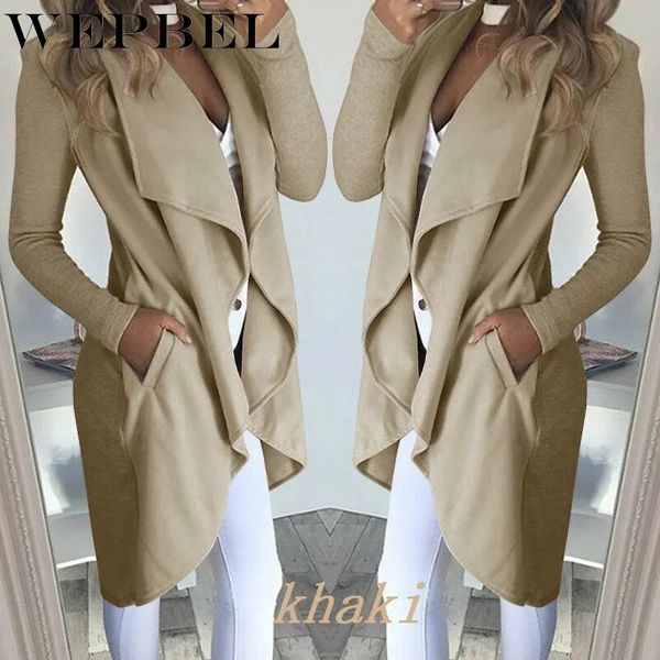 wepbel solid color long-sleeved cardigan coat coat lapel slim mid-length windbreaker jacket women's clothing, Tan;black
wepbel solid color long-sleeved cardigan coat coat lapel slim mid-length windbreaker jacket women's clothing, Tan;black
