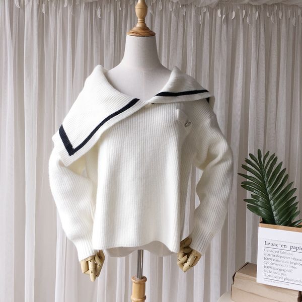 19 autumn white navy neckline edge lapel off shoulder sweater knitwear irregular pullover women plus size women sweaters, White;black
19 autumn white navy neckline edge lapel off shoulder sweater knitwear irregular pullover women plus size women sweaters, White;black