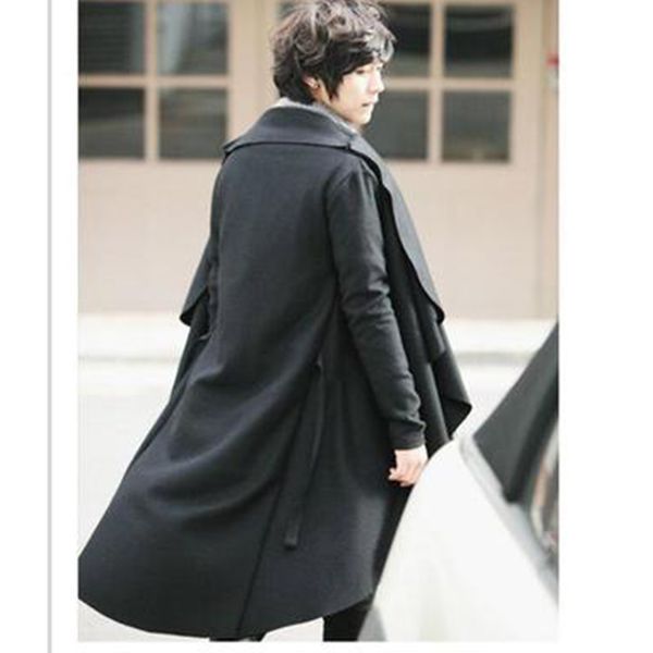 men's wool & blends s-4xl autumn and winter cloak shawl long coat fashion korean version of woolen windbreaker personality tide wo, Black 
men's wool & blends s-4xl autumn and winter cloak shawl long coat fashion korean version of woolen windbreaker personality tide wo, Black