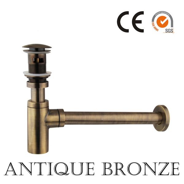 

Luxury Brass Bathroom Round Pop Up Drain Stopper Slotted Bottle P-Trap for Basin Waste Drain with Overflow