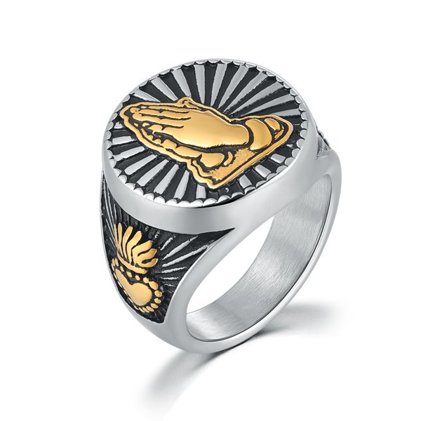 man euro american men's vintage gothic stainless steel band punk rings virgin mary pray hands round signet biker rings size 8-13, Silver
man euro american men's vintage gothic stainless steel band punk rings virgin mary pray hands round signet biker rings size 8-13, Silver