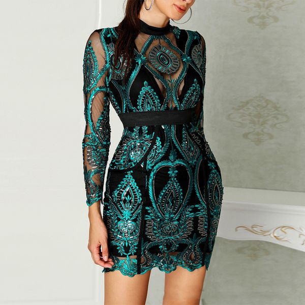 charming evening party bodycon mini gift pleated sequin women dress crew neck lace embroidery beautiful long sleeve fashion, Black;gray
charming evening party bodycon mini gift pleated sequin women dress crew neck lace embroidery beautiful long sleeve fashion, Black;gray