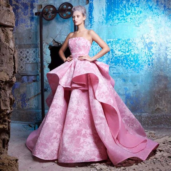 saiid kobeisy 2019 prom dresses pink lace appliqued ruffles ball gown evening dress strapless sleeveless formal party dresses customized, Black
saiid kobeisy 2019 prom dresses pink lace appliqued ruffles ball gown evening dress strapless sleeveless formal party dresses customized, Black