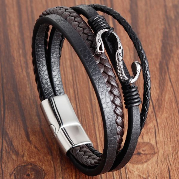 wild leather jewelry popular titanium steel snake head decoration jewelry personalized multi-layer leather bracelet, Golden;silver
wild leather jewelry popular titanium steel snake head decoration jewelry personalized multi-layer leather bracelet, Golden;silver