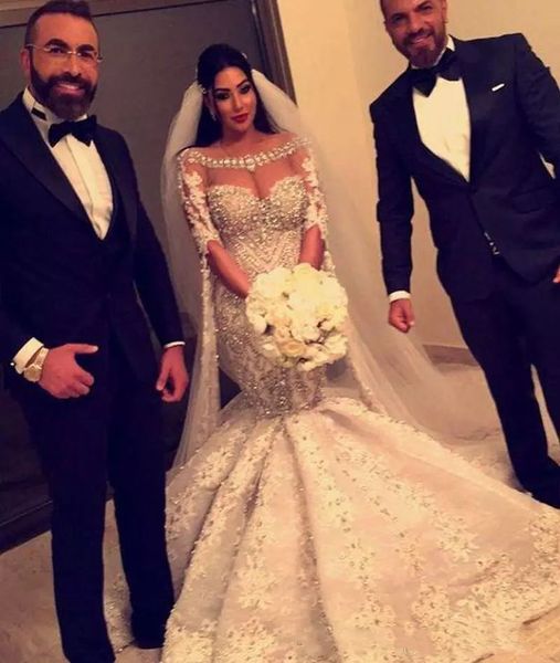 mermaid wedding gowns luxury crystal beaded appliques long sleeves bridal dress stunning fashion wedding dresses plus size, White
mermaid wedding gowns luxury crystal beaded appliques long sleeves bridal dress stunning fashion wedding dresses plus size, White