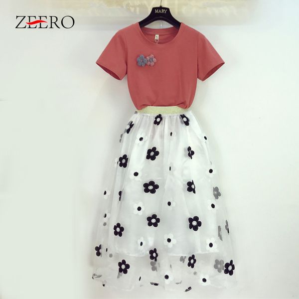 2019 new summer women two piece set flower brooch solid t shirt + appliques flower embroidery ball gown mesh long skirt twinset, White
2019 new summer women two piece set flower brooch solid t shirt + appliques flower embroidery ball gown mesh long skirt twinset, White