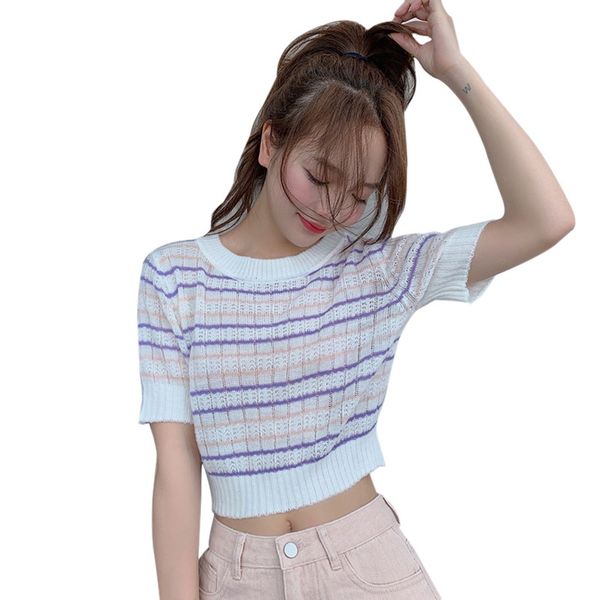 2020 women's korean style casual o neck striped short sleeve slim crop knitted t-shirt women camisetas verano mujer, White
2020 women's korean style casual o neck striped short sleeve slim crop knitted t-shirt women camisetas verano mujer, White