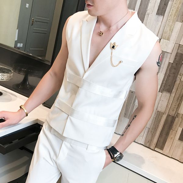 2019 spring and summer new nightclub bar ktv male model costumes night field young men's fashion solid color vest pants suit, White;black
2019 spring and summer new nightclub bar ktv male model costumes night field young men's fashion solid color vest pants suit, White;black