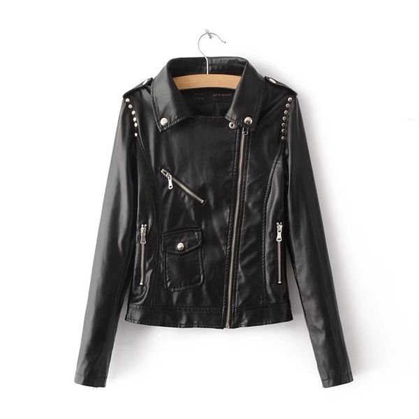 fashion soft faux leather jacket woman rivet full sleeve regular punk womens coat turn-down collar winter moto femme, Black
fashion soft faux leather jacket woman rivet full sleeve regular punk womens coat turn-down collar winter moto femme, Black