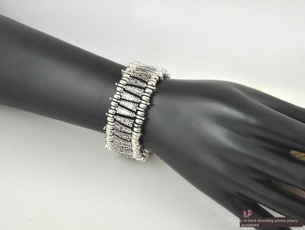 b1326 jewelry tibetan silver carved beaded bracelet bohemian bracelet, Black