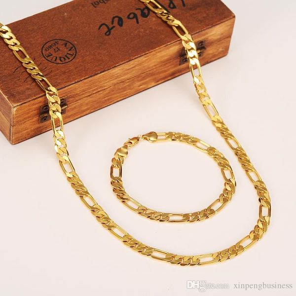 fashion 18k solid yellow gold filled men's or women's trendy bracelet 21cm 60cm necklace set figaro chain watch link set, Silver 
fashion 18k solid yellow gold filled men's or women's trendy bracelet 21cm 60cm necklace set figaro chain watch link set, Silver