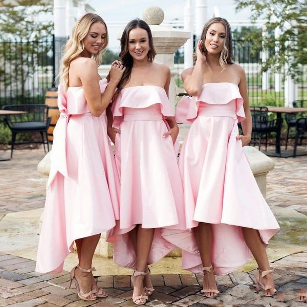 elegant blush pink strapless a-line bridesmaid dress with big bow hi-lo wedding guest gown backless patrty prom dress, White;pink
elegant blush pink strapless a-line bridesmaid dress with big bow hi-lo wedding guest gown backless patrty prom dress, White;pink