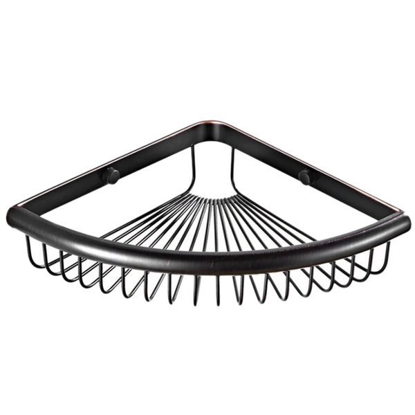 black triple-cornered brass bathroom shower rack single-layer mesh basket fan-shaped storage rack