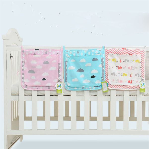 30*30cm Bed Hanging Storage Bag Baby Crib Bed Baby Cotton Crib Organizer Toy Diaper Pocket For Bedding Set