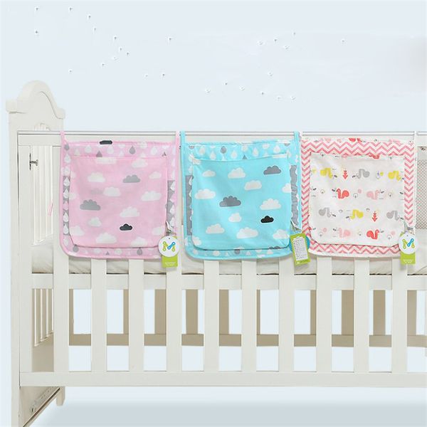 30*30cm Bed Hanging Storage Bag Baby Crib Bed Baby Cotton Crib Organizer Toy Diaper Pocket For Bedding Set