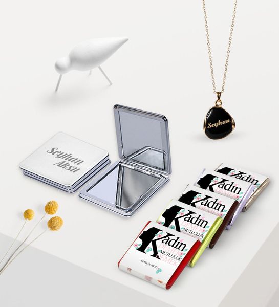 women custom is black enamel necklace mirror chocolate gift set-5