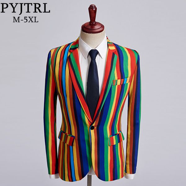 pyjtrl new mens colorful stripe print blazer design plus size stylish casual male slim fit suit jacket singer prom coat outfit, White;black
pyjtrl new mens colorful stripe print blazer design plus size stylish casual male slim fit suit jacket singer prom coat outfit, White;black