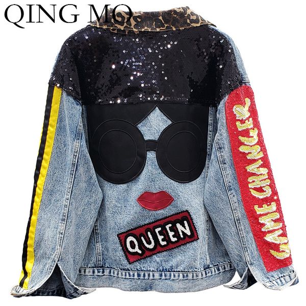 qing mo fashion brand women funny printed coat 2020 autumn women sequin patchwork jacket female denim coat zqy4861, Black;brown
qing mo fashion brand women funny printed coat 2020 autumn women sequin patchwork jacket female denim coat zqy4861, Black;brown